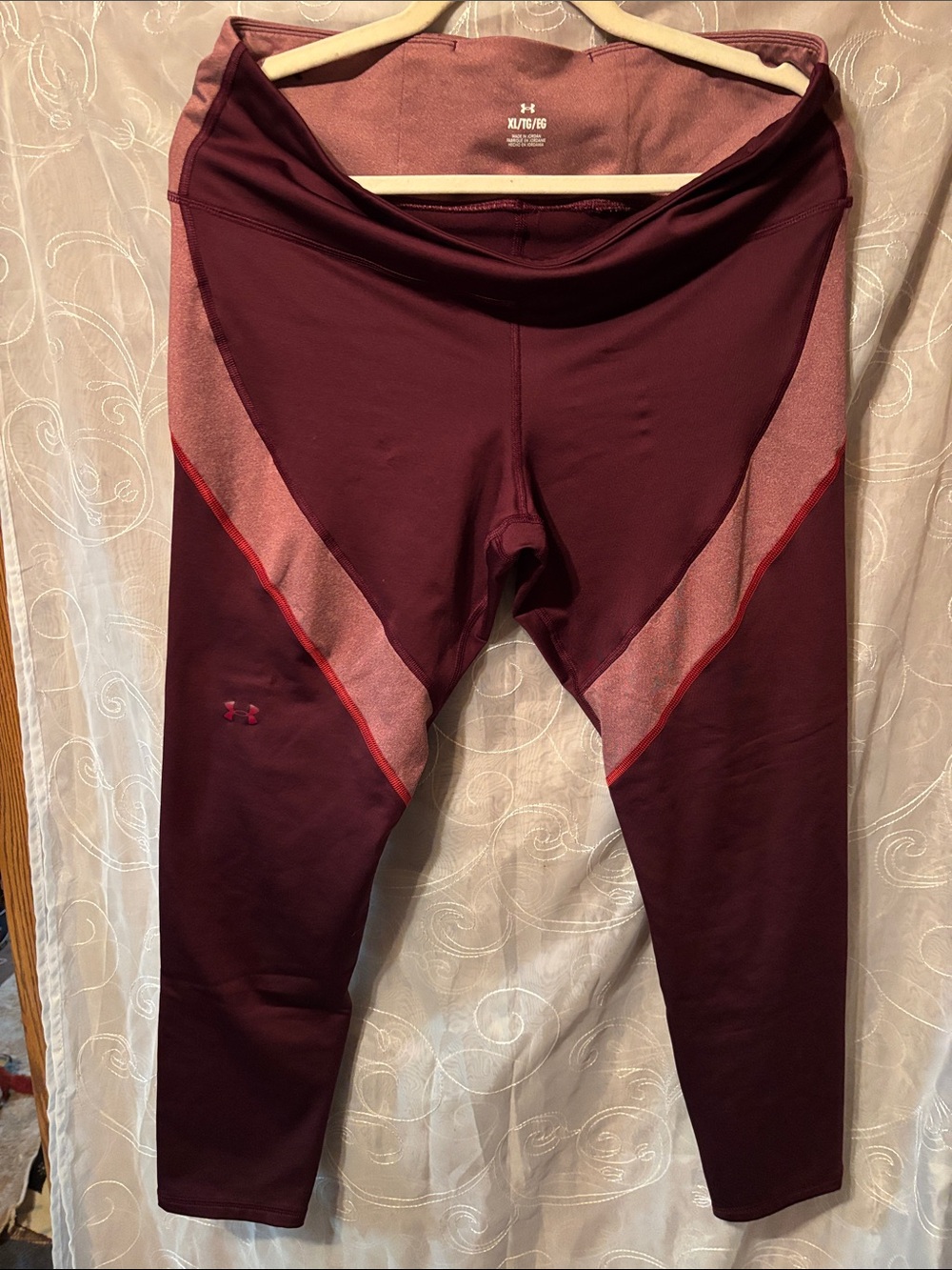 Under Armour Girls' Maroon and Light Pink Performance Leggings
